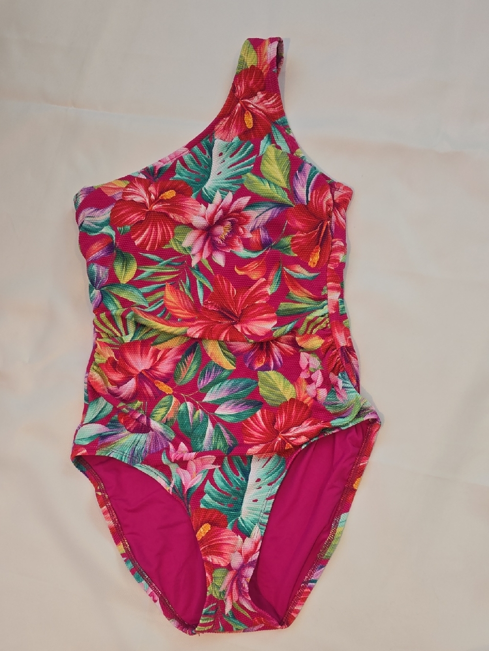 Tommy Bahama Magenta Tropical One-Shoulder Floral Swimsuit